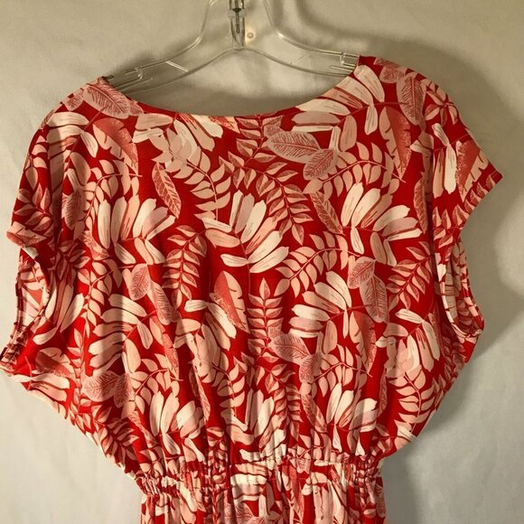 West Loop Dress Gathered Elastic Waist Raglan Sleeve FOrange Floral Size Medium - Picture 10 of 13